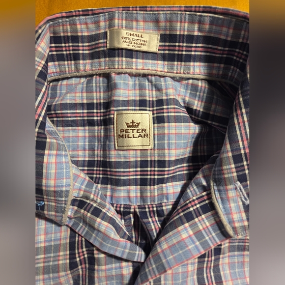 Peter Millar - Blue & Pink Plaid - 100% Cotton - Small - Long Sleeve Shirt - Picture 5 of 5